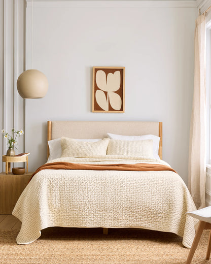Organic Cotton Hand Stitched Quilt Set - Twin / Stone
