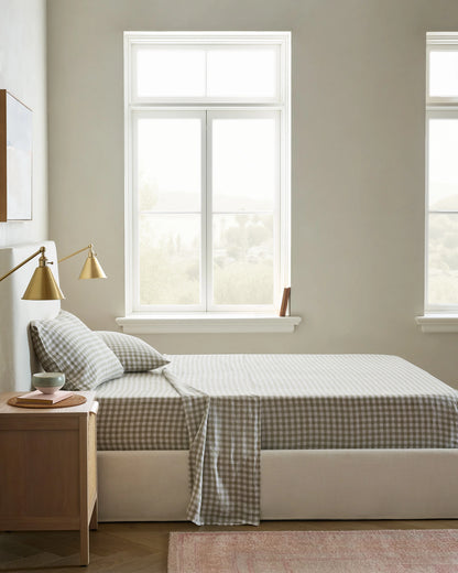 European Linen Gingham Deluxe Bedding Bundle - Twin / Willowleaf