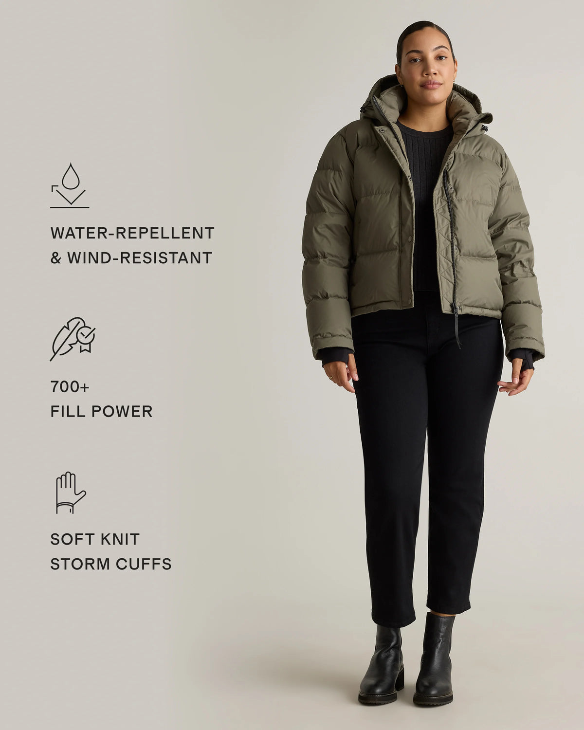 Responsible Down Cropped Puffer Jacket - XS / Shiny Black