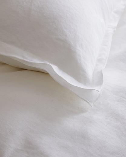 European Linen Double Embroidered Edge Sham Set - Standard / White with Black Embroidery
