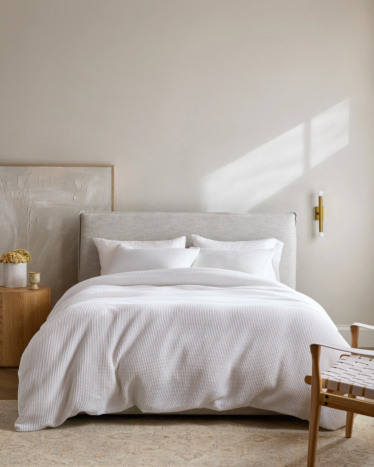 Organic Waffle Duvet Cover Set - Twin / White