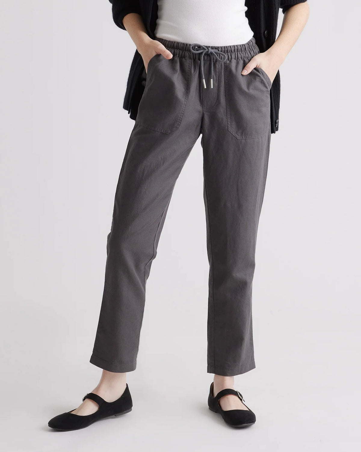 Cotton Linen Twill Straight Leg Pants - XS / Charcoal