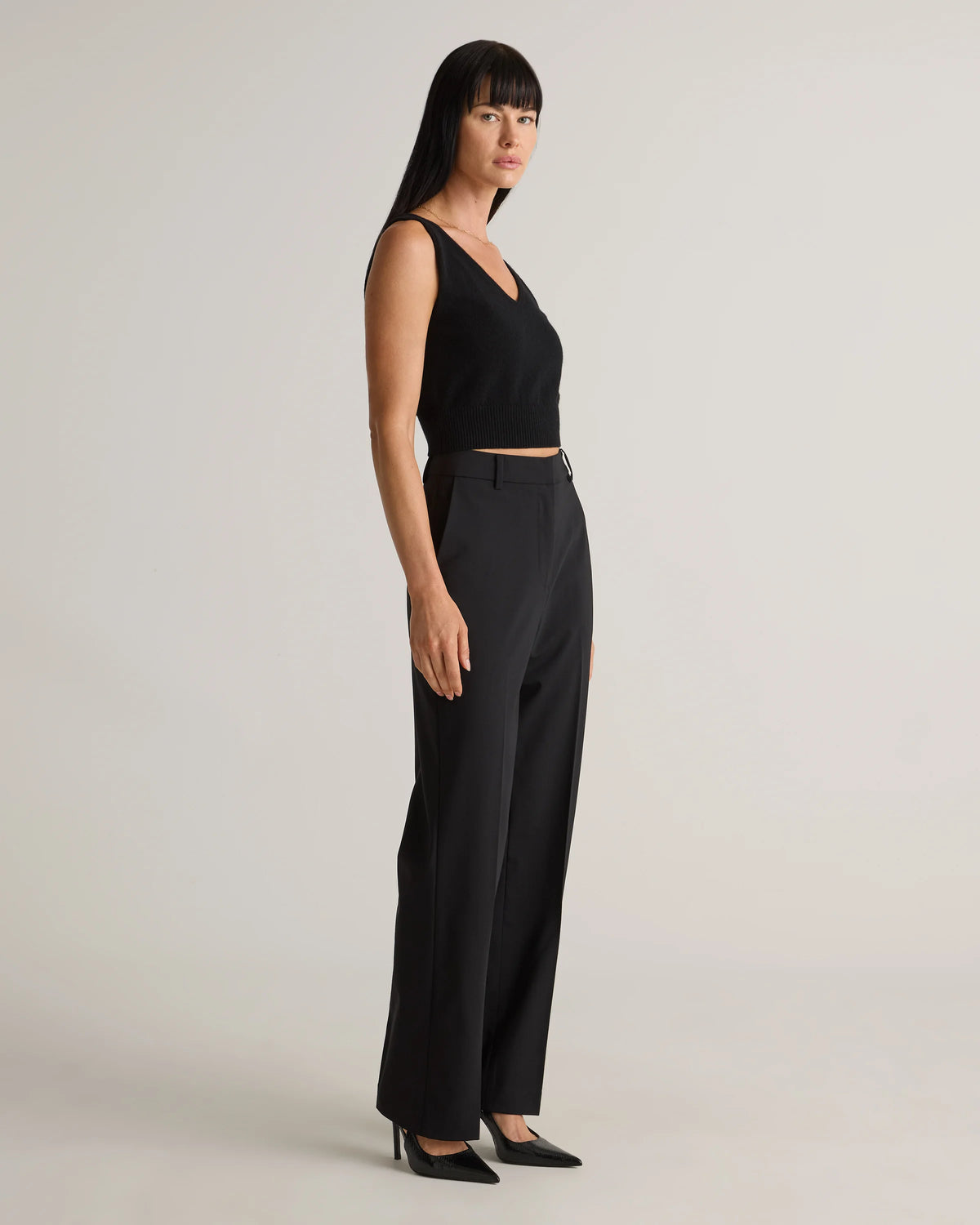 Italian Wool Straight Leg Pants - 0 / Black