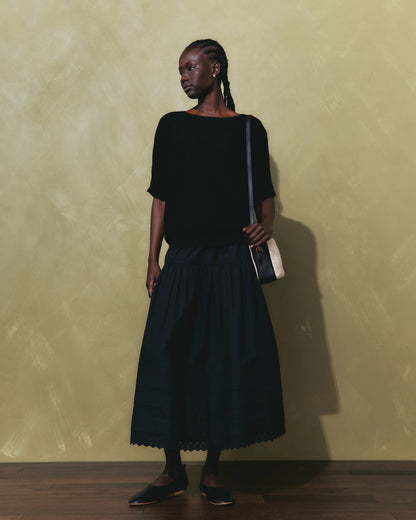 100% Organic Cotton Poplin Pintuck Maxi Skirt - XS / Black