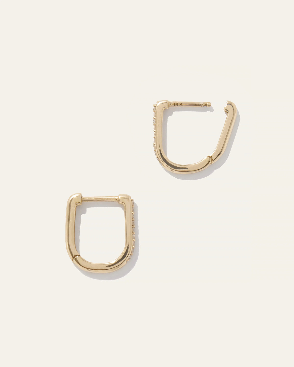 14K Gold Diamond Pave U Huggie Hoops - One Size / White Gold