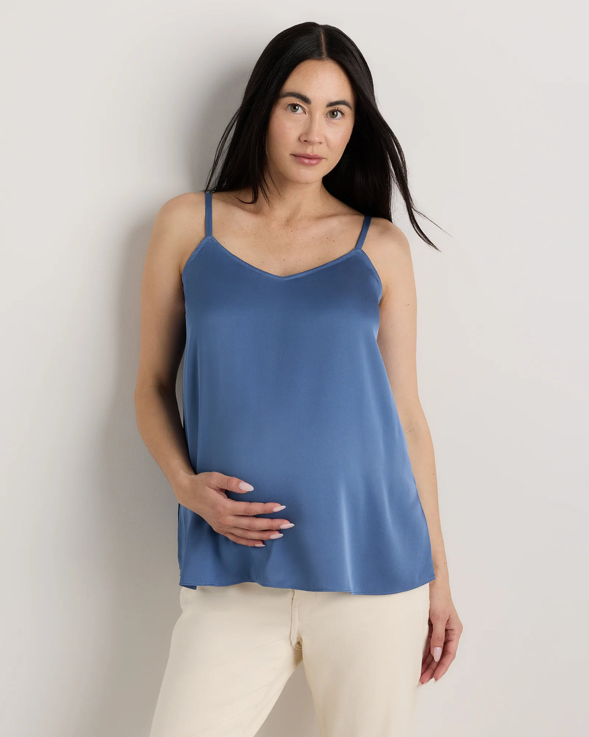 Washable Stretch Silk V-Neck Maternity Cami - XS / Moonstone Blue