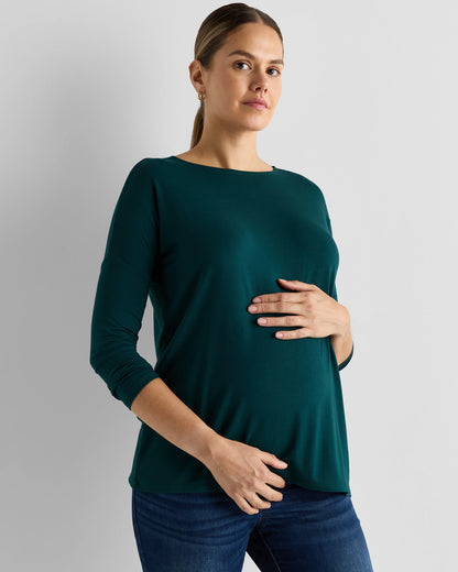 Bamboo Jersey Maternity Long Sleeve Tee (2-pack) - XS / Wine Tasting Red/Nocturnal Green