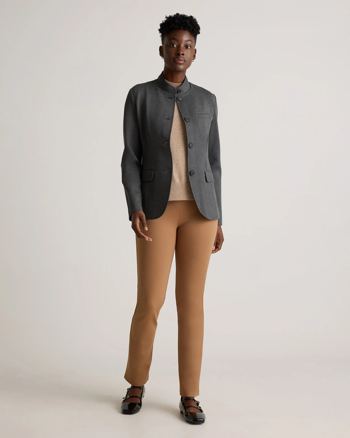 Ultra-Stretch Ponte Stand Collar Blazer - XS / Navy
