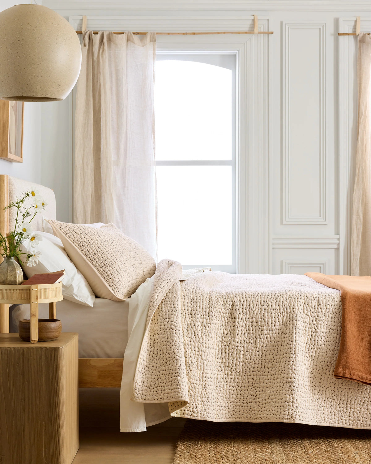 Organic Cotton Hand Stitched Quilt Set - Twin / Stone