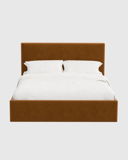 Square Bed in Performance Velvet - Full / Chocolate