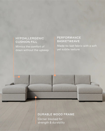 Stillman U Sectional in Performance Basketweave - One Size / Flax