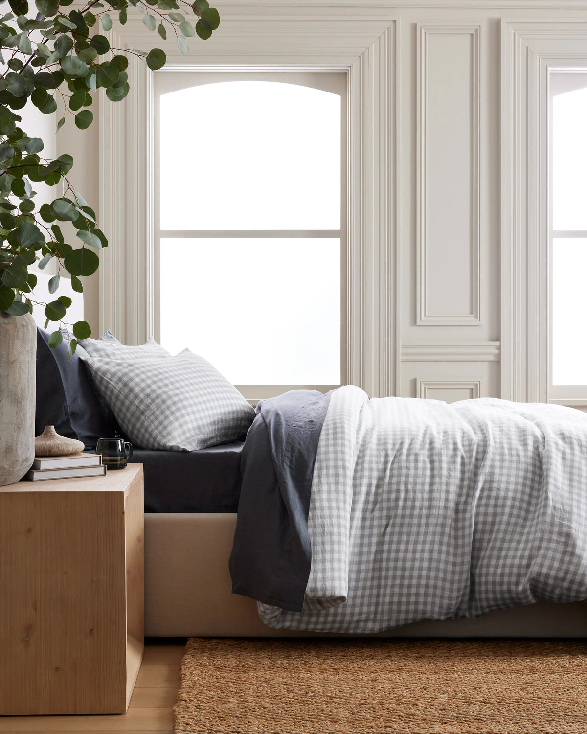 European Linen Gingham Duvet Cover - Twin / Blue Fog