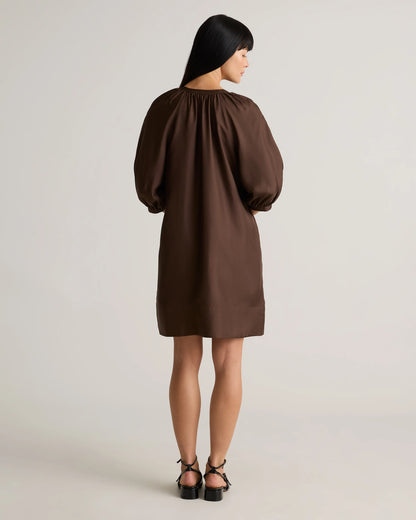100% Silk Twill Button Front Mini Dress - XS / Hot Fudge