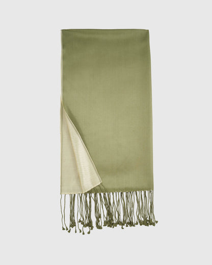 100% Silk Reversible Scarf - One Size / Green