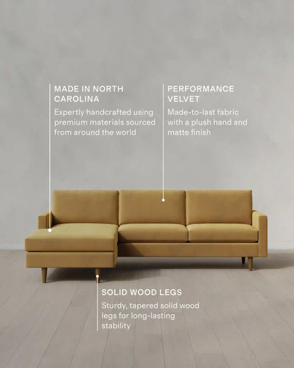 Atlas Midcentury Chaise Sectional in Performance Velvet