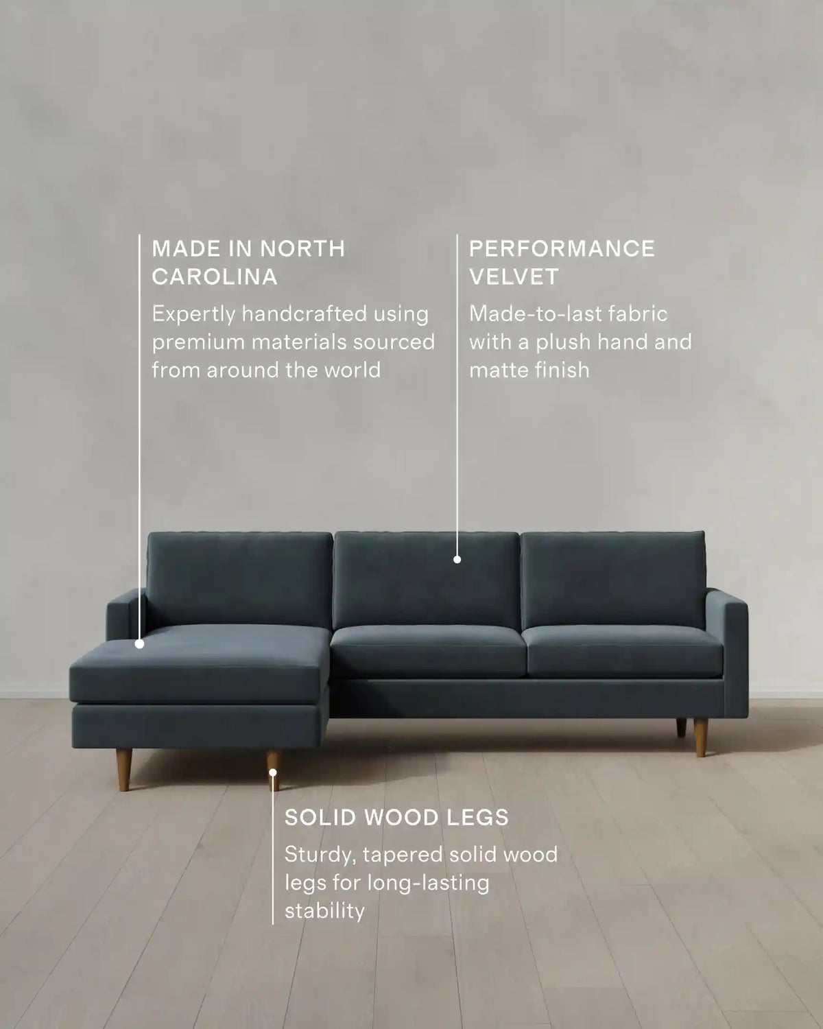 Atlas Midcentury Chaise Sectional in Performance Velvet