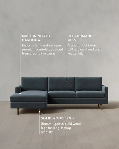 Atlas Midcentury Chaise Sectional in Performance Velvet