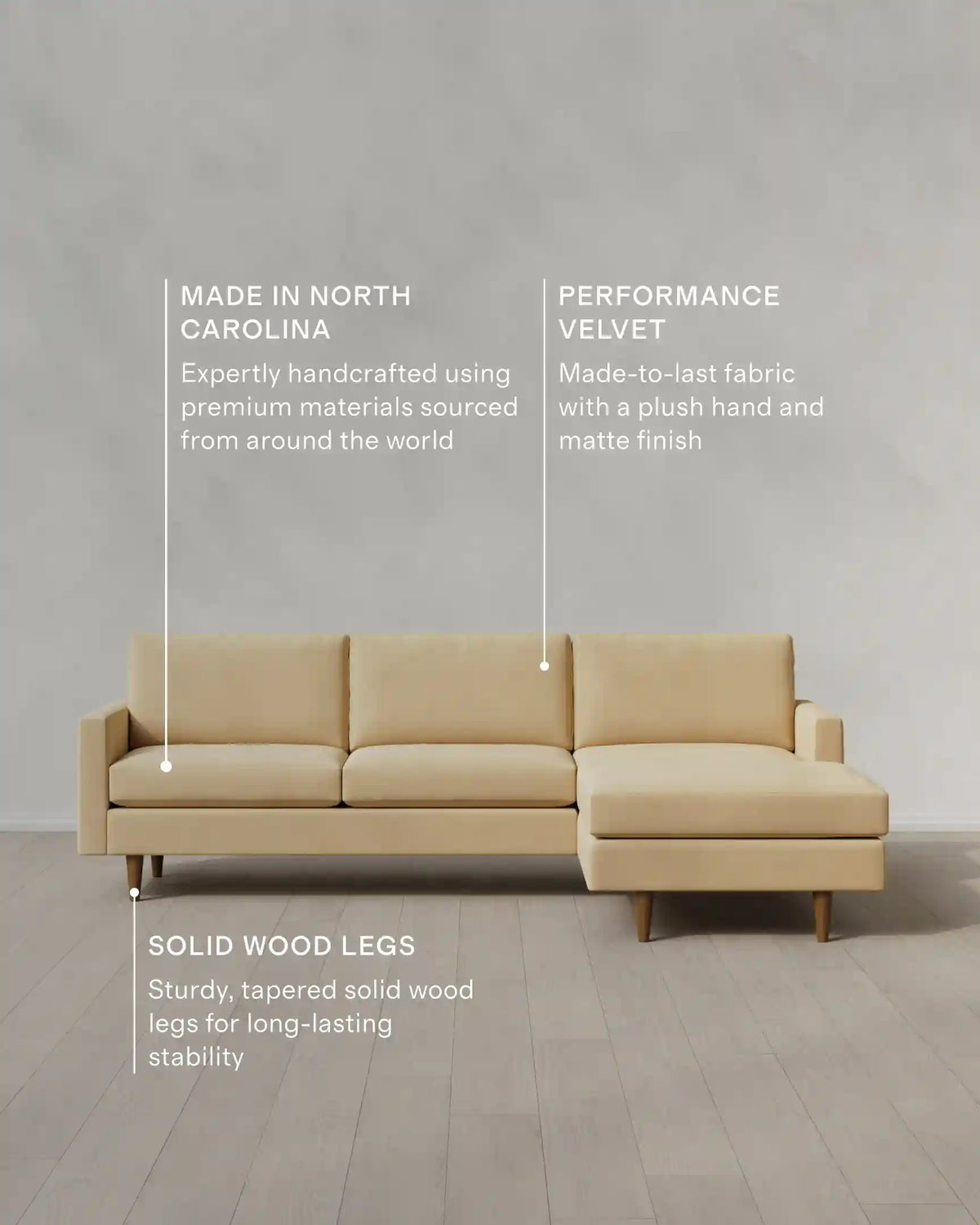Atlas Midcentury Chaise Sectional in Performance Velvet