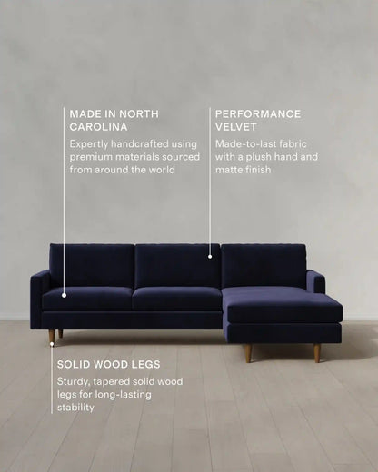 Atlas Midcentury Chaise Sectional in Performance Velvet