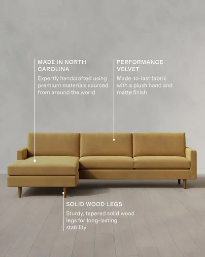 Atlas Midcentury Chaise Sectional in Performance Velvet