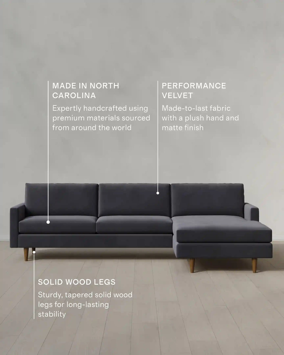Atlas Midcentury Chaise Sectional in Performance Velvet