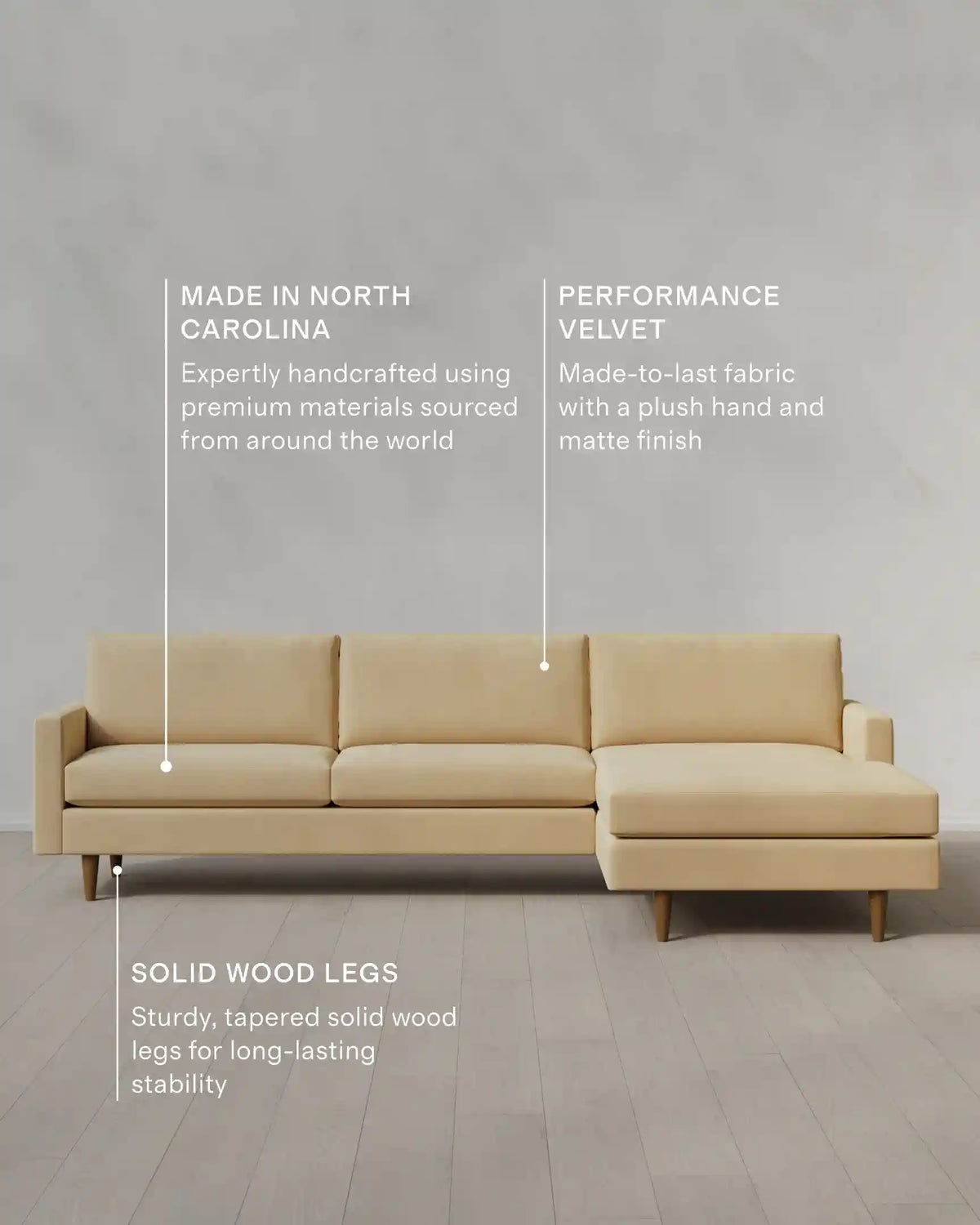 Atlas Midcentury Chaise Sectional in Performance Velvet