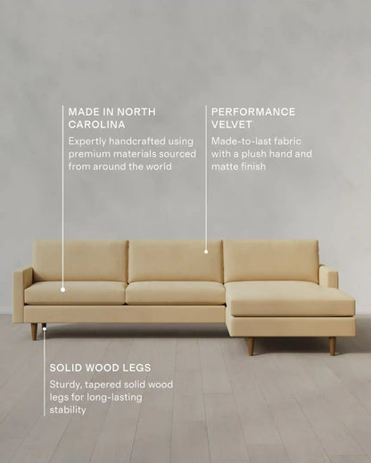 Atlas Midcentury Chaise Sectional in Performance Velvet