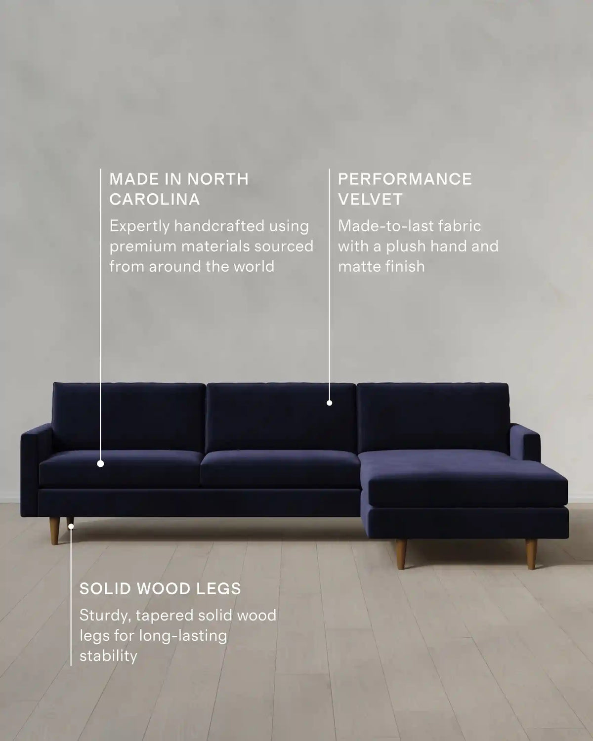 Atlas Midcentury Chaise Sectional in Performance Velvet