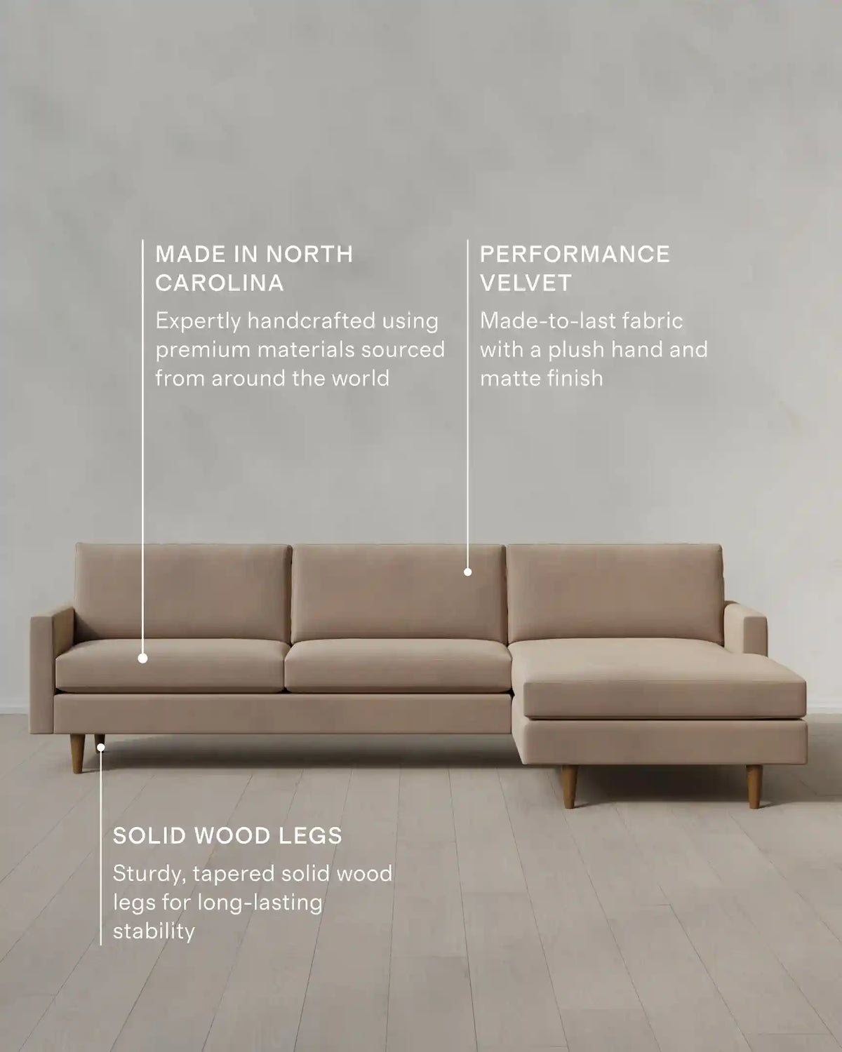 Atlas Midcentury Chaise Sectional in Performance Velvet