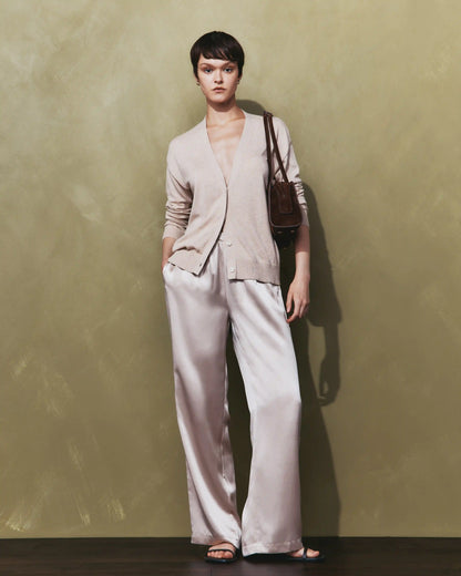 100% Washable Silk Drawstring Wide Leg Pants
