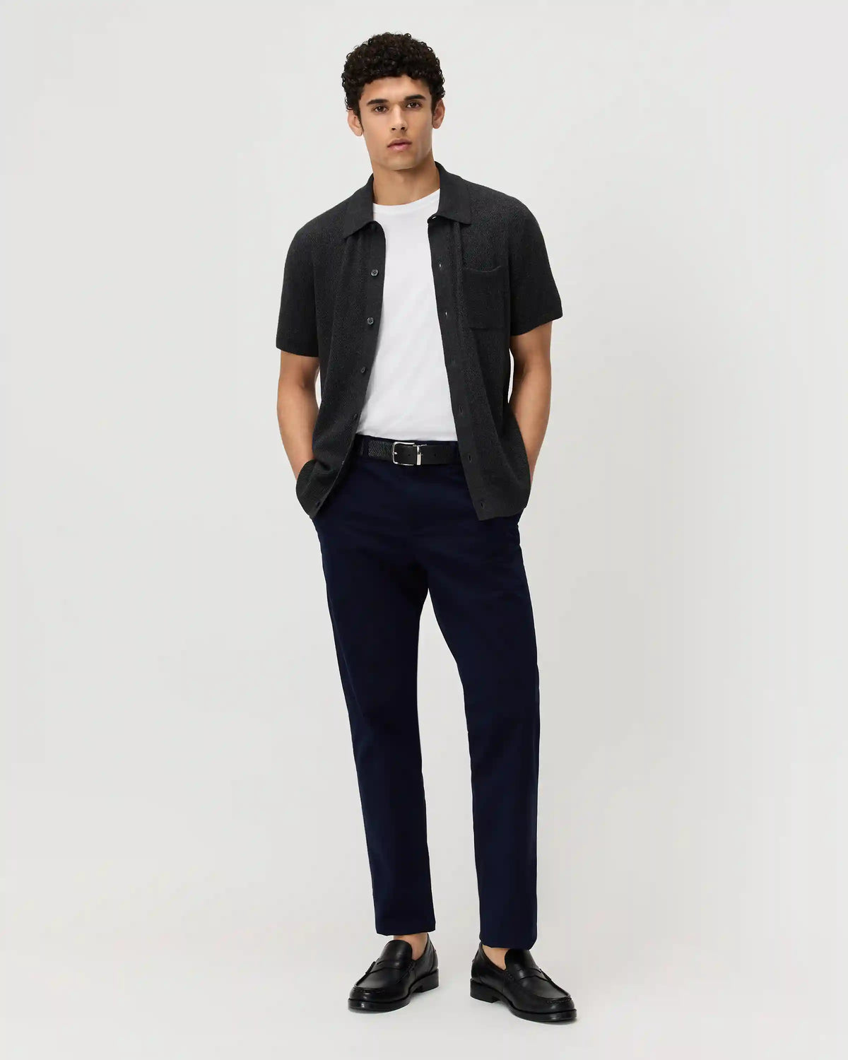 100% Organic Cotton Mesh-Stitch Button-Up Sweater Polo
