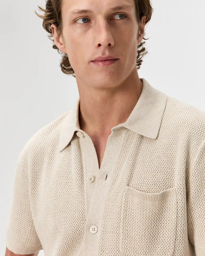 100% Organic Cotton Mesh-Stitch Button-Up Sweater Polo