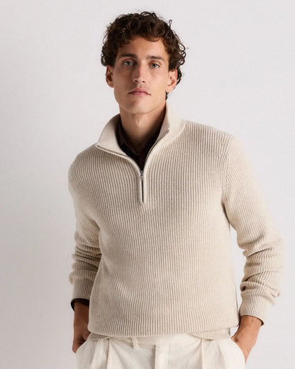 100% Organic Cotton Ribbed Quarter-Zip Sweater