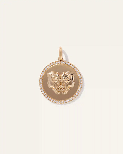 14K Gold Pave Zodiac Medallion Charm