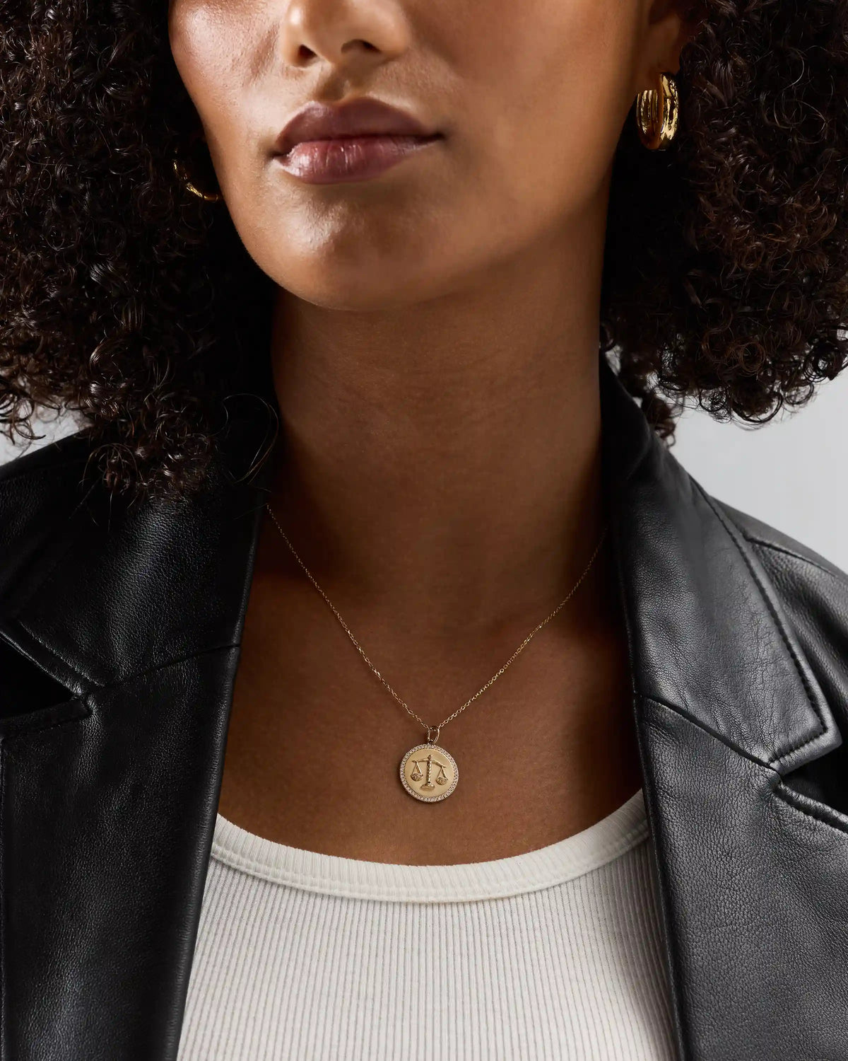 14K Gold Pave Zodiac Medallion Charm