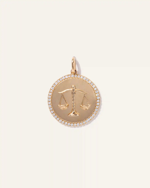 14K Gold Pave Zodiac Medallion Charm