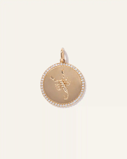 14K Gold Pave Zodiac Medallion Charm