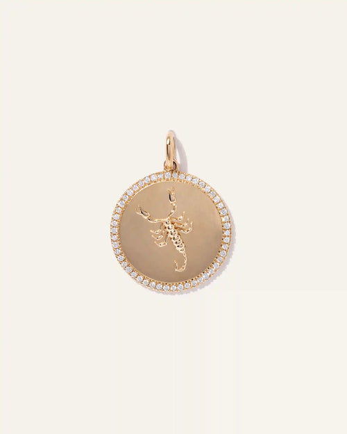 14K Gold Pave Zodiac Medallion Charm