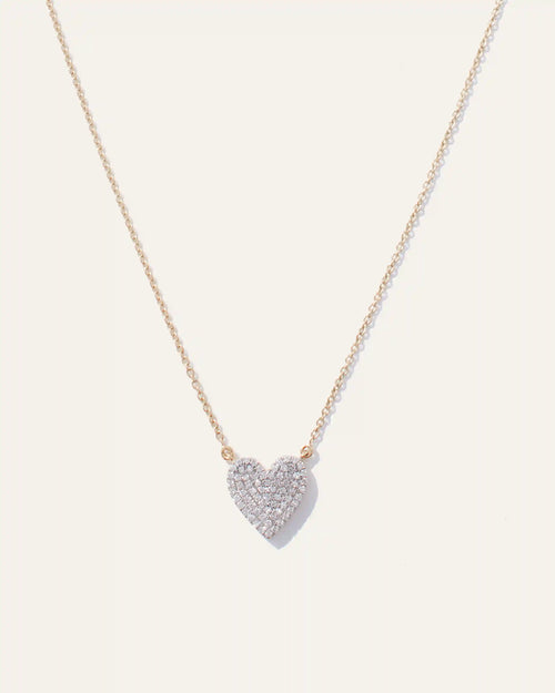 14K Gold Pave Diamond Heart Necklace