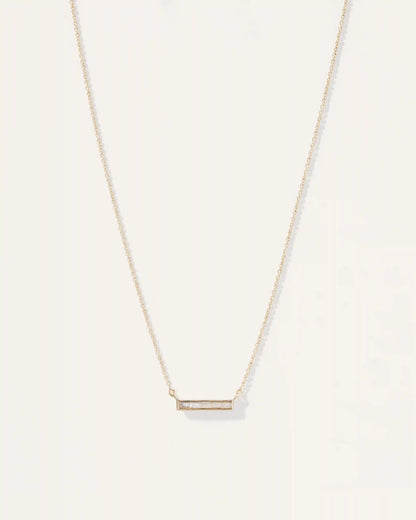 14K Gold Diamond Baguette Bar Necklace