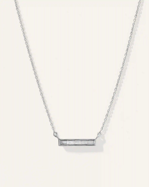 14K Gold Diamond Baguette Bar Necklace