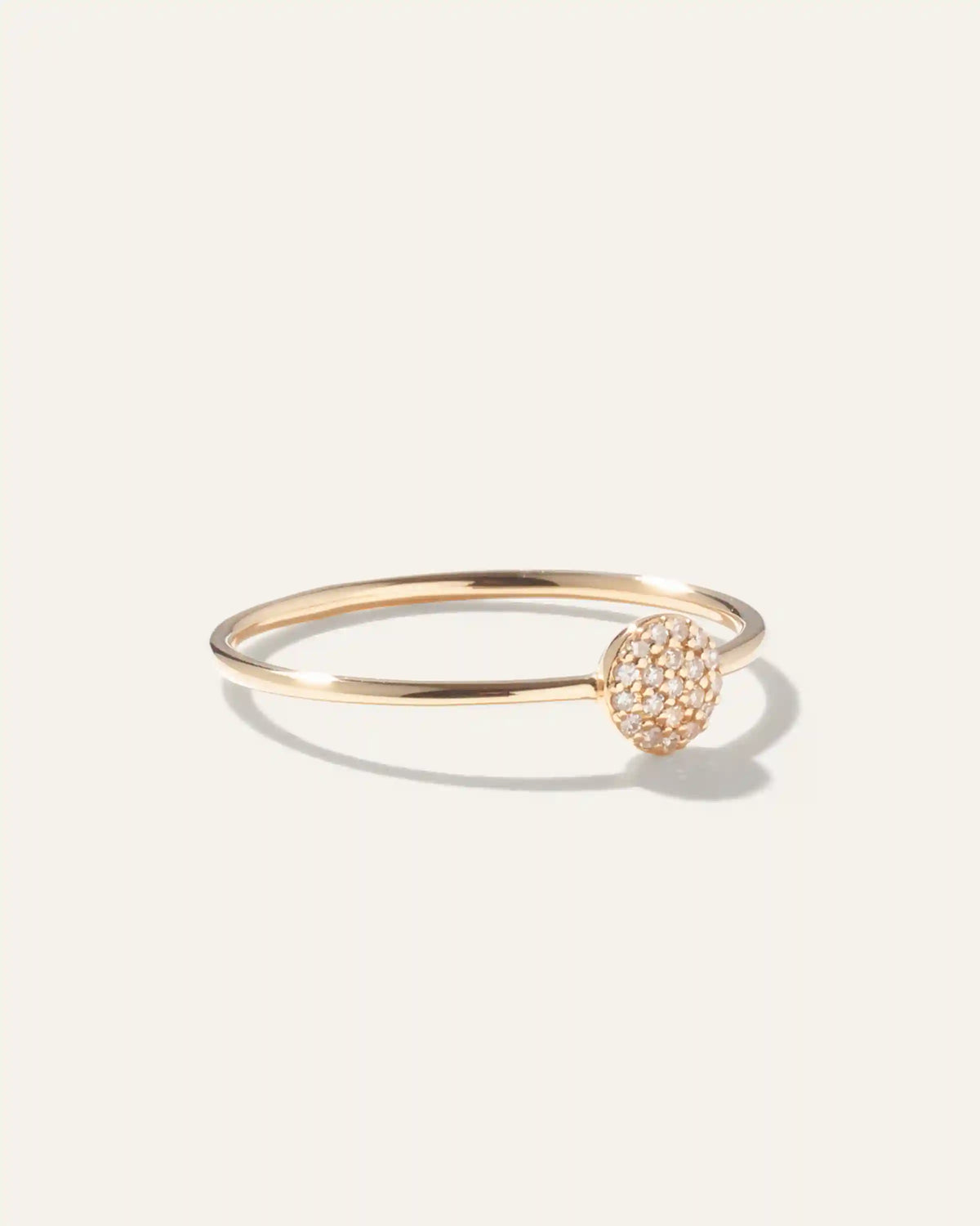 14K Gold Pave Diamond Round Disc Ring