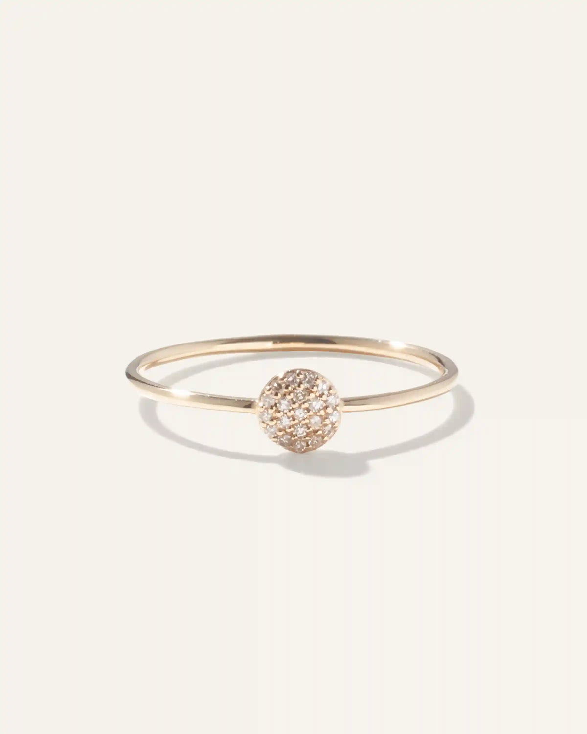 14K Gold Pave Diamond Round Disc Ring