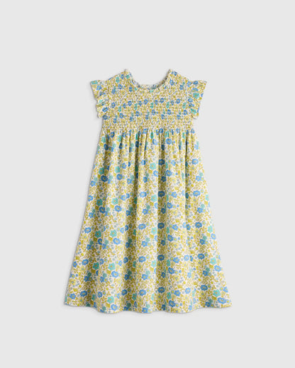 100% Organic Cotton Poplin Smocked Flutter Sleeve Dress