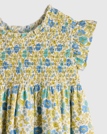 100% Organic Cotton Poplin Smocked Flutter Sleeve Dress