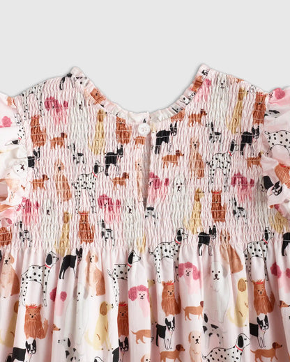 100% Organic Cotton Poplin Smocked Flutter Sleeve Dress
