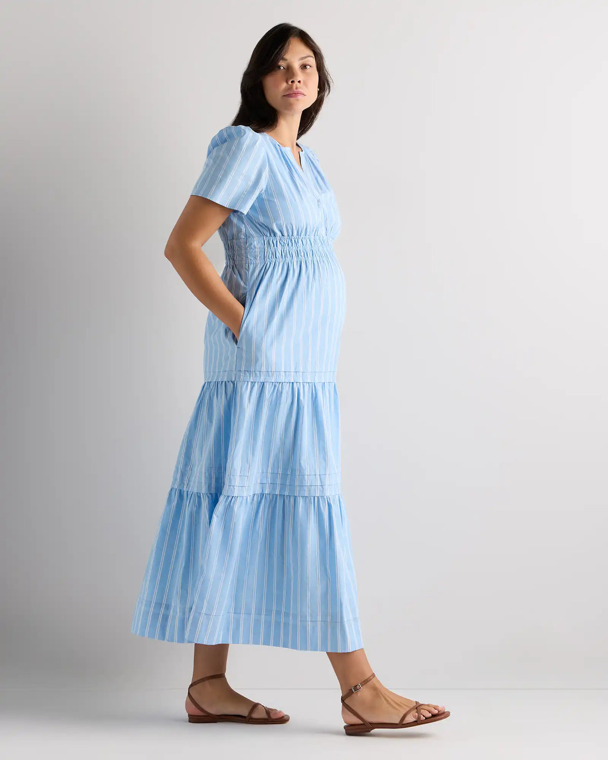 100% Organic Cotton Poplin Maternity Tiered Maxi Dress