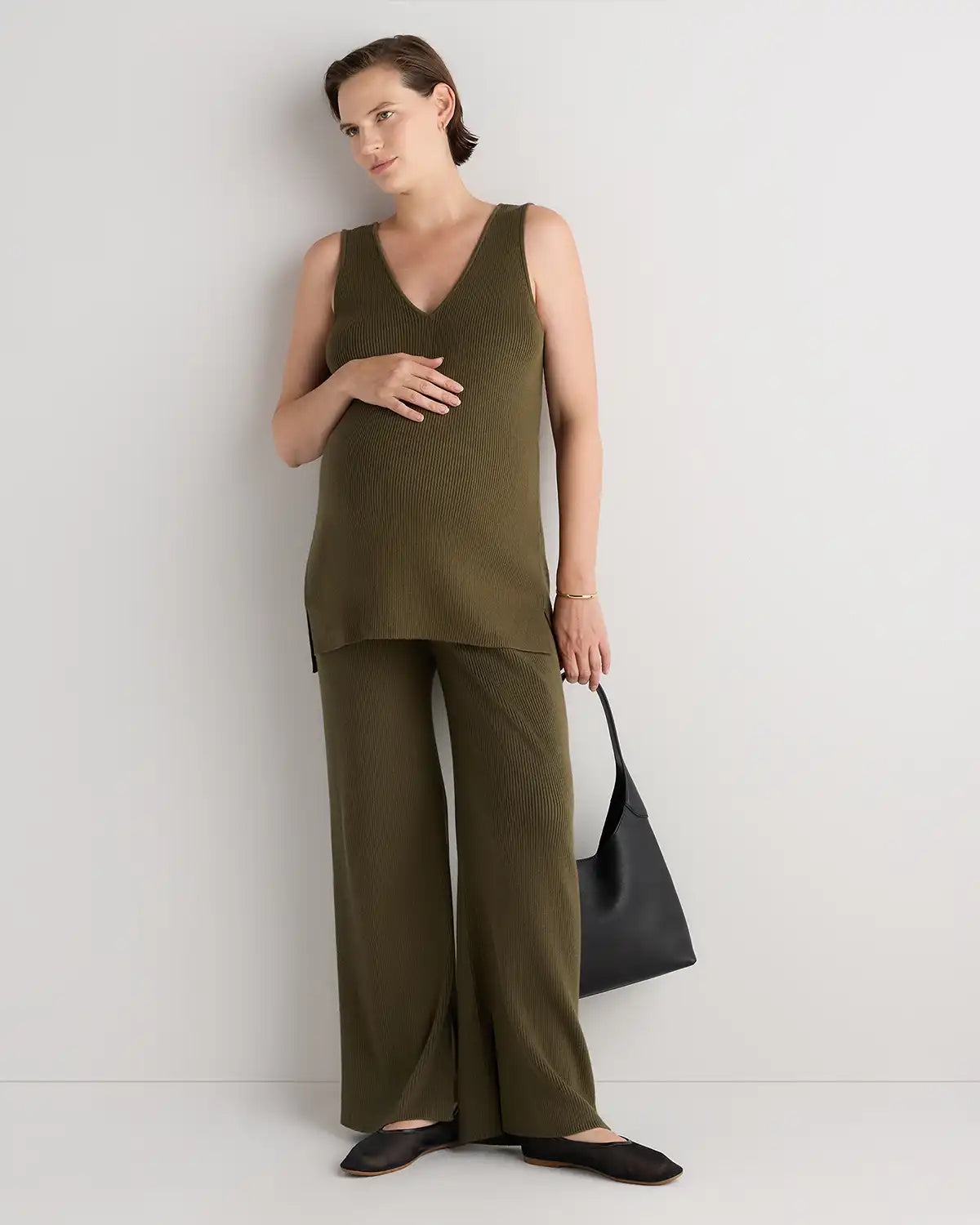 Cotton Cashmere Maternity Wide Leg Pants