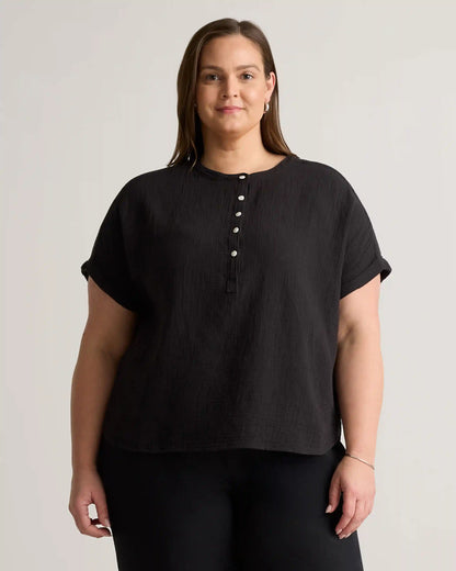 100% Organic Cotton Gauze Roll Sleeve Shirt