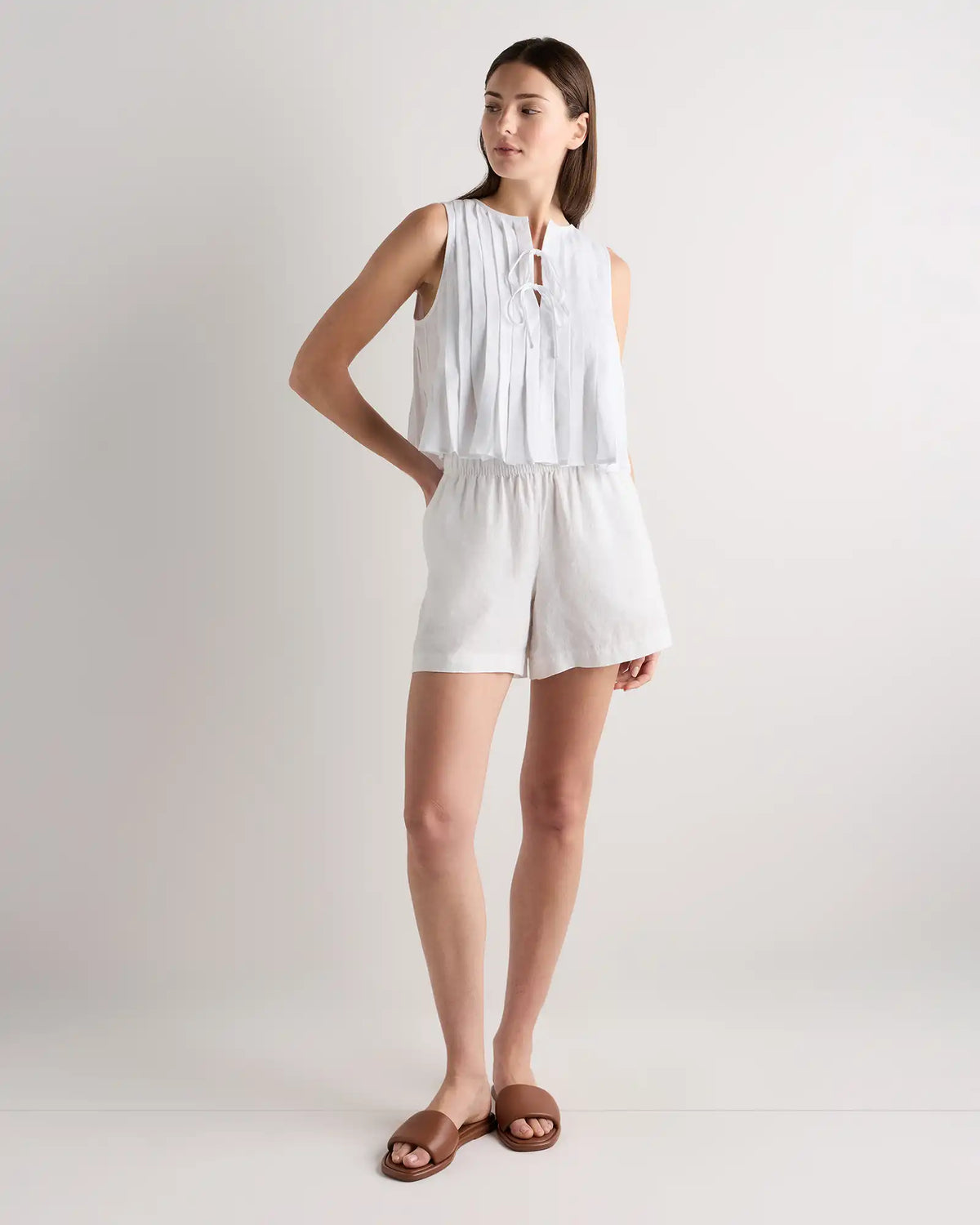 100% European Linen Pleated Tank